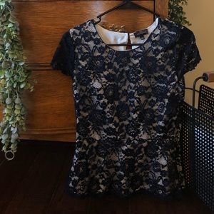 Blue Lace Cap Sleeve Shirt